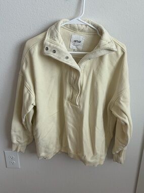 aerie Cream Waffle-Trim Quarter-Zip Sweater